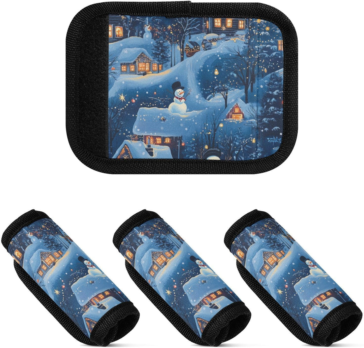 Christmas Village Night Snowman 2 Pack Luggage Handle Wraps Covers for Suitcase Identifiers Bag Tags Travel Accessories