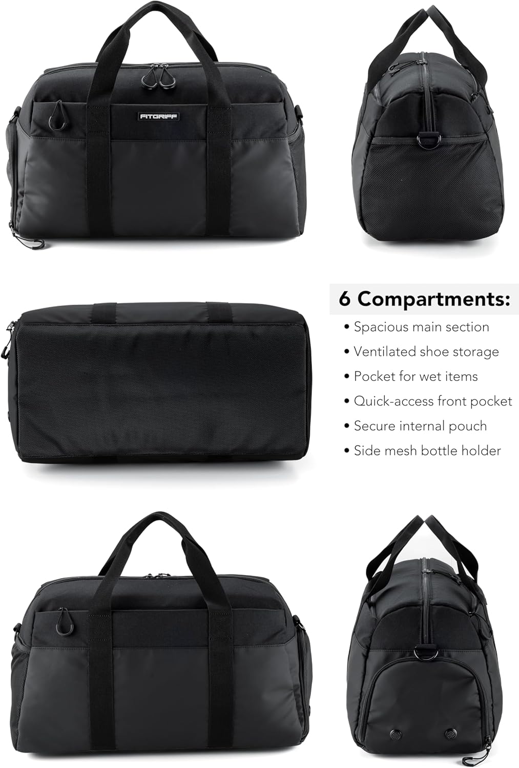 Fitgriff® Gym Bag V2 for Men and Women with Shoe & Wet Compartment - Duffle Bag for Travel, Sports