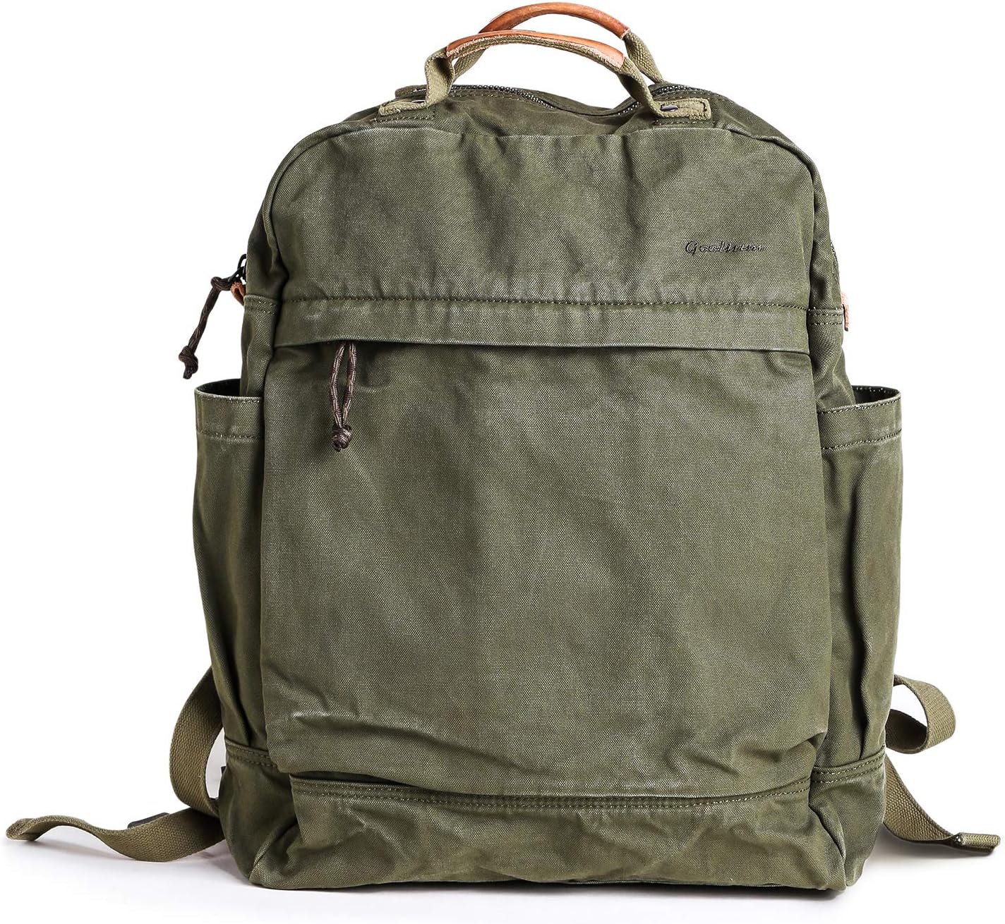 GOOTIUM Canvas Backpack for Women Vintage Style Zipper Bag Men's Casual Daypack Cloth Outdoor Travel Rucksack, Olive