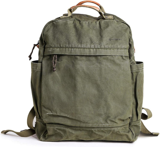 GOOTIUM Canvas Backpack for Women Vintage Style Zipper Bag Men's Casual Daypack Cloth Outdoor Travel Rucksack, Olive