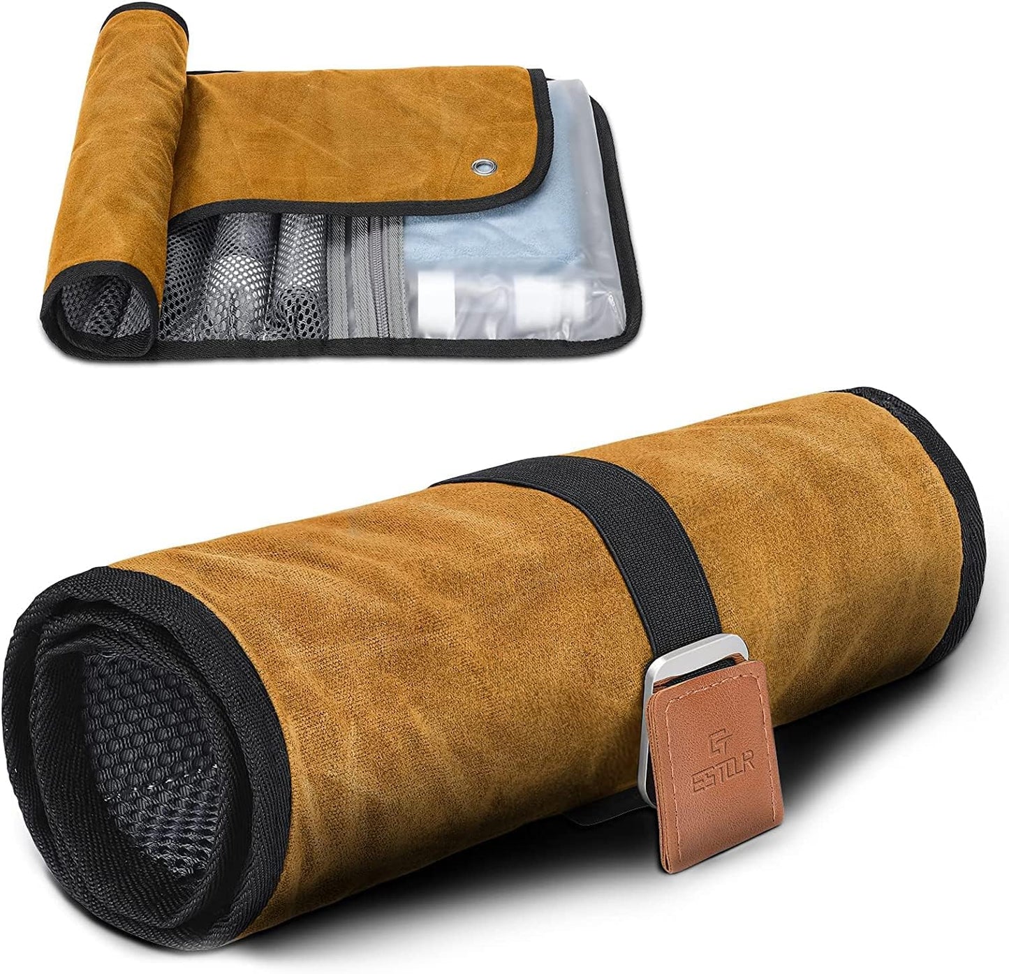 Toiletry Bag for Men, Travel Essentials Travel Toiletry Bag, Water-Resistant Compact Bathroom Roll Organizer for Hygiene, Shaving kit, Gifts for men (2.Khaki Yellow (Waxed Canvas))