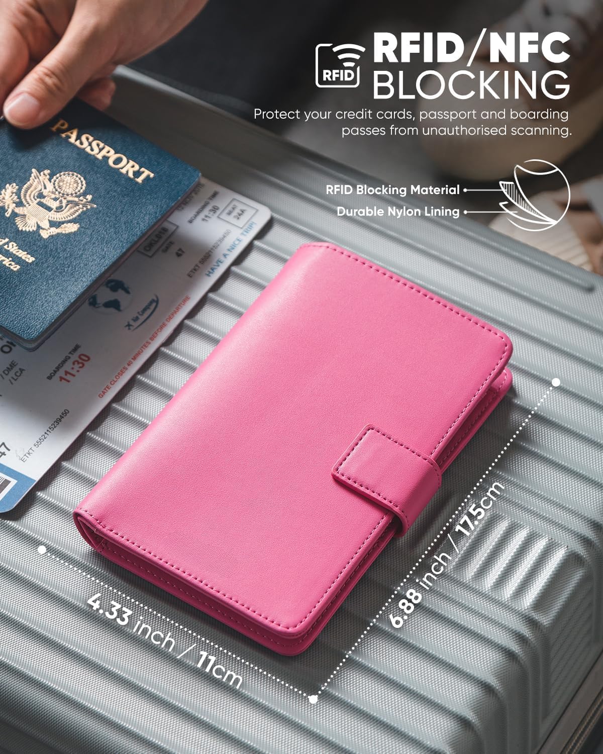 Real Leather Wallet Airtag Compatible RFID Bifold Travel Card Holder Black (Rose)