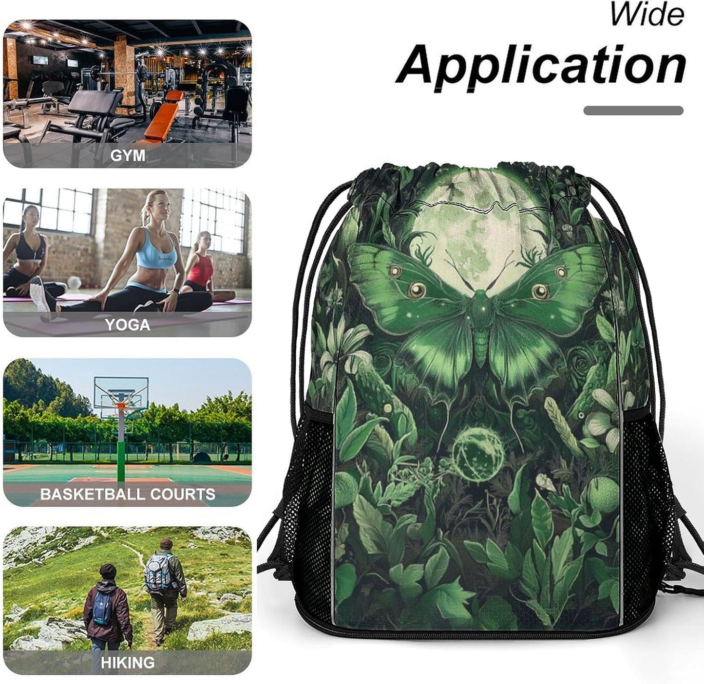 Magical Moth Drawstring Backpack Gym Bag With Shoe Compartment String Bag Sport Beach Swimming Sackpack For Women Men