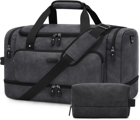 ZOMFELT Duffle Bag for travel, 40L Canvas Travel Duffel Bags for Men Women, Water Resistant Overnight Weekender Bag with Toiletry Bag & Shoe Compartment, Carry on Luggage Bag for Travel, Gym, Black