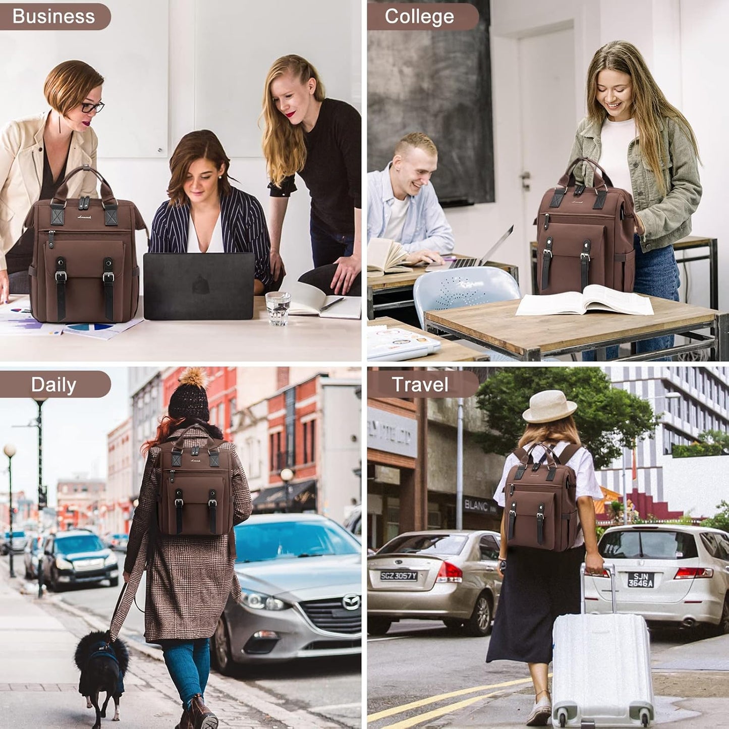 LOVEVOOK Laptop Backpack for Women Work Travel Commuter Backpack Business Computer Bag Teacher Doctor Nurse Bags College Backpack Purse Laptop Bag, 15.6 Inch, Coffee-black