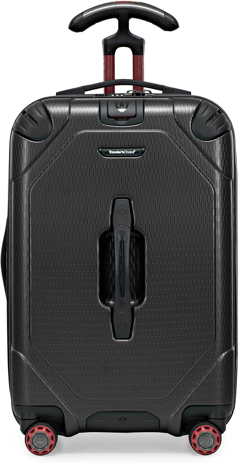 Traveler's Choice Maxporter II Hardside Polycarbonate Suitcase with Spinner Wheels, TSA Lock, Black, 22" Carry-On Luggage