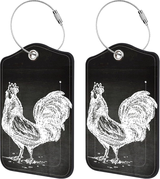 2 Pack Luggage Tags,Cock Symbol PU Leather Idea Baggage Tag with ID Labels Privacy Cover Metal Ring Men and Women Travel Bag Labels