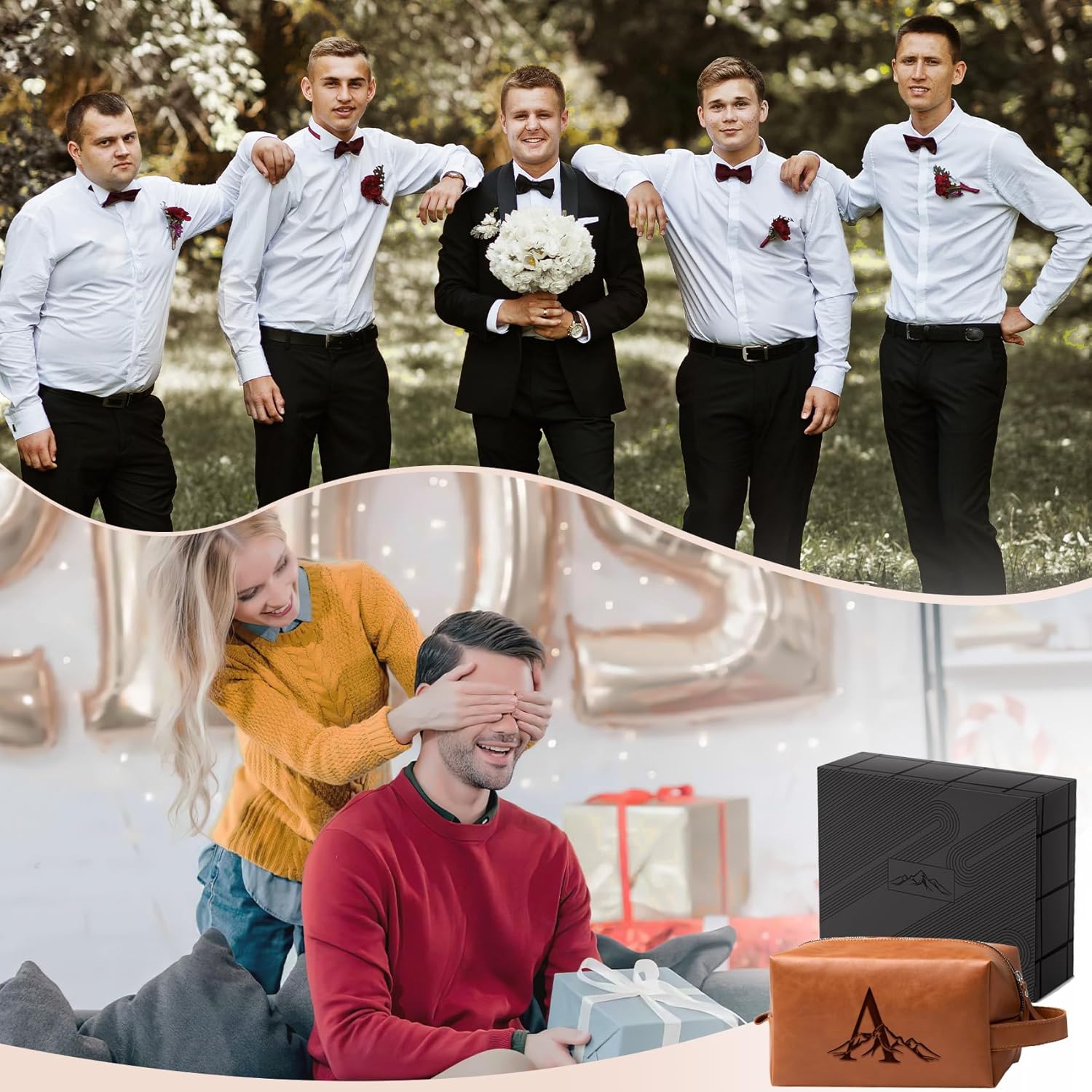 Personalized Gifts Travel Toiletry Bag for Men Engraved Initial PU Leather Waterproof Shaving Bag