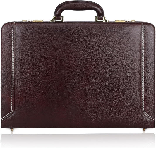 Full Grain Leather Briefcase Attache Case For Unisex Size L18 x W5 x H12 Inches Expandable Briefcase Bag