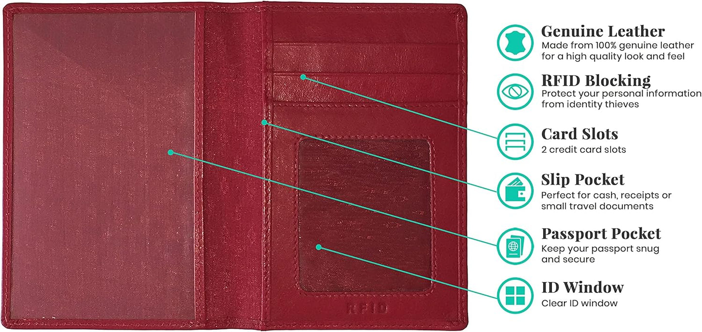Personalized Monogrammed Red Leather RFID Passport Wallet and 2 Luggage Tags