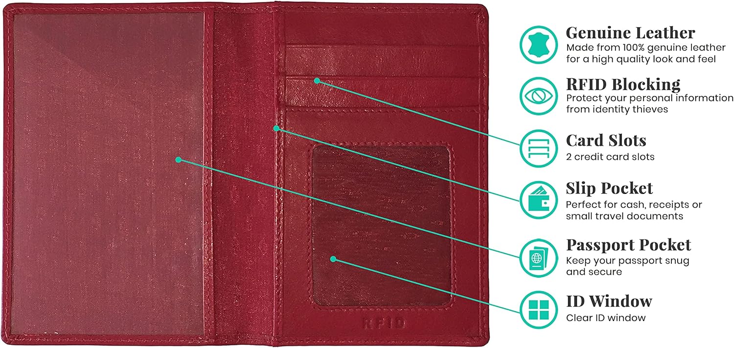 Personalized Monogrammed Red Leather RFID Passport Wallet and 2 Luggage Tags
