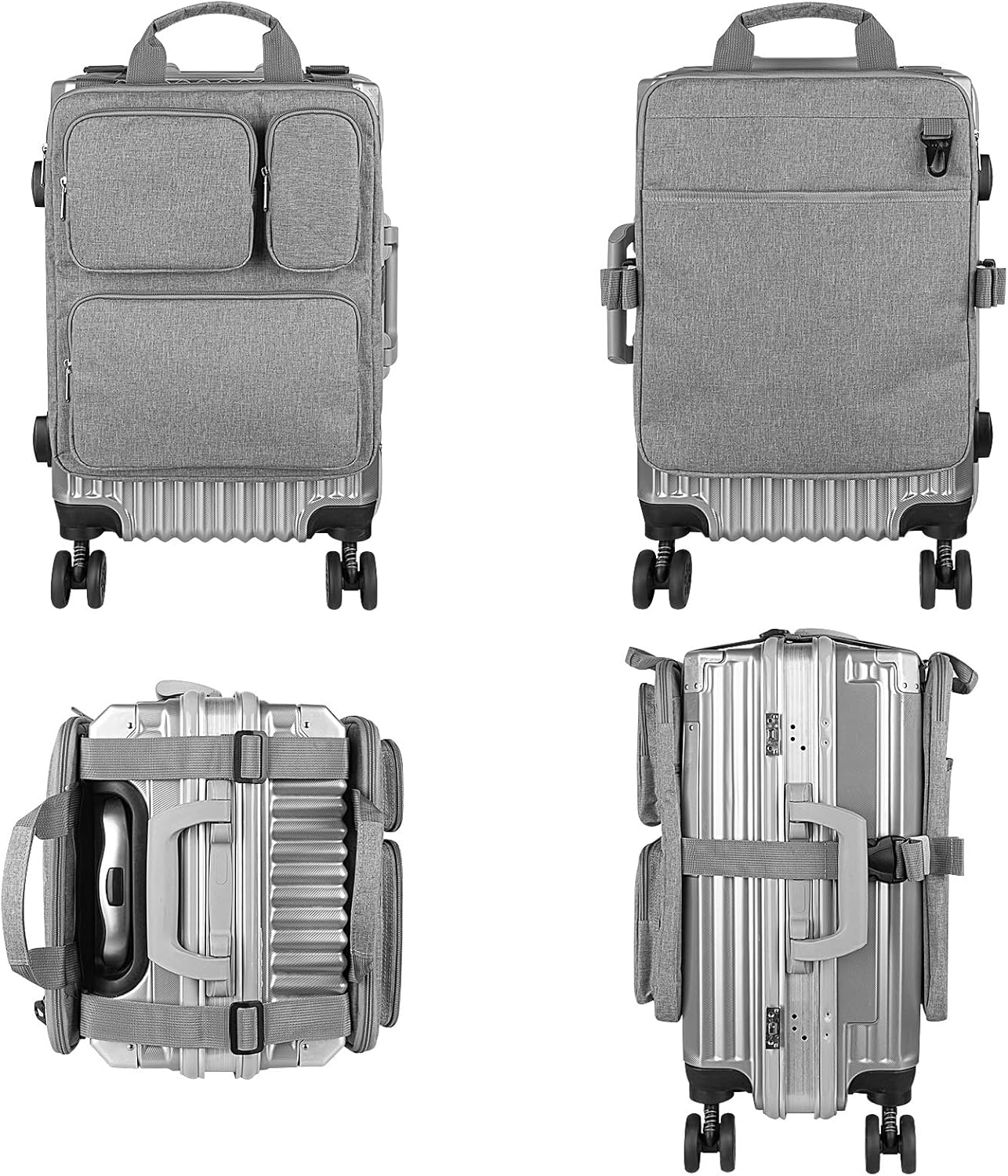 Add-a-Bag Luggage Strap – Adjustable Over Luggage Organizer for Hanging Extra Bag, Hands-Free Multi Travel Accessory for Business Trips & Vacations, Fits Most Suitcases & Laptop (Gray-3)