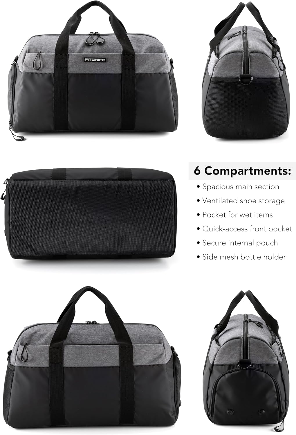 Fitgriff® Gym Bag V2 for Men and Women with Shoe & Wet Compartment - Duffle Bag for Travel, Sports