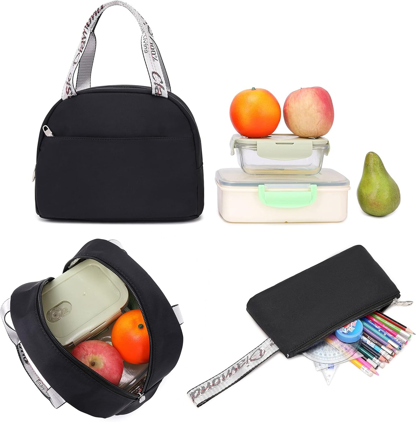 School Backpacks for Girls Backpack with Lunch Box Cute Kids Backpack for School Girls Teens Bookbag Set (Black)