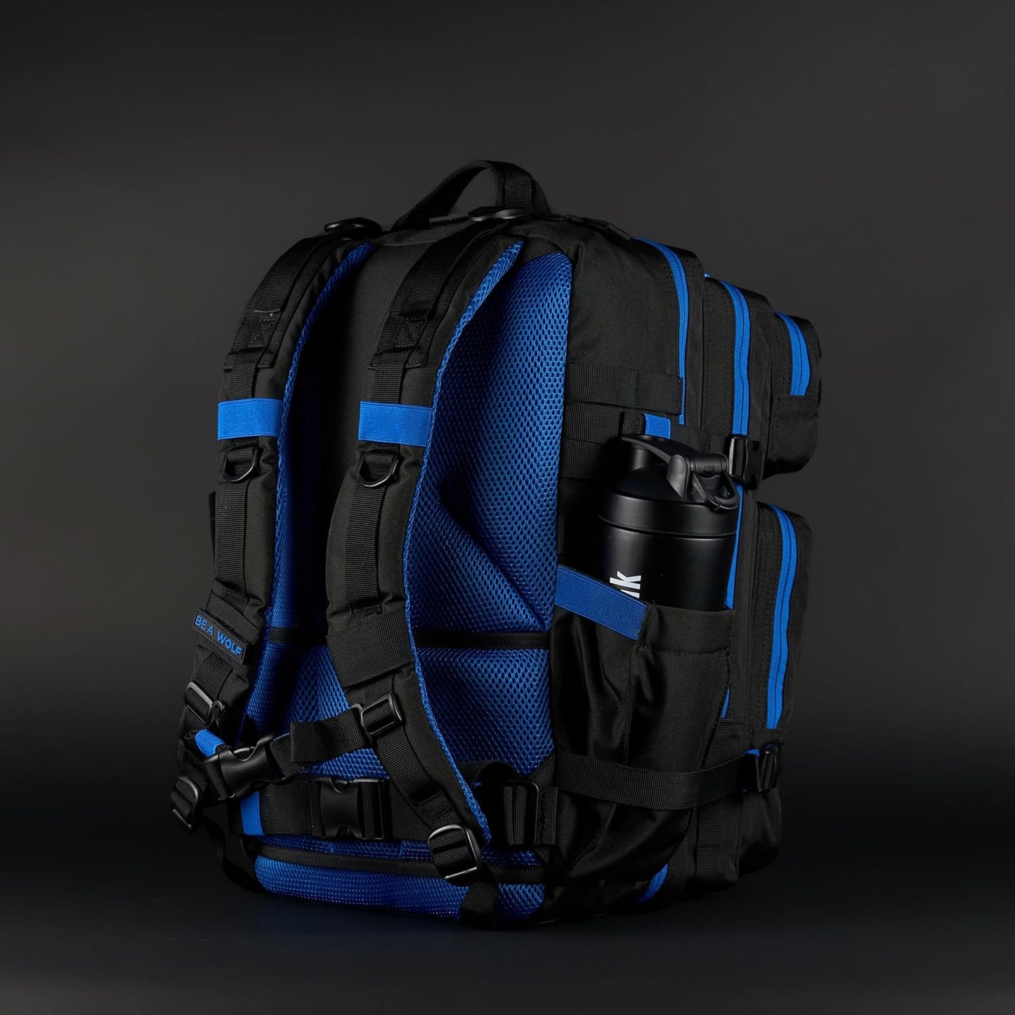 WOLFpak 45L Athletic Gym Backpack - Durable 1000D Waterproof Oxford Material w/MOLLE Webbing, Laptop Pocket & Dual Cup Holders, Durable Everyday Gym Backpack (Blue Wolf)