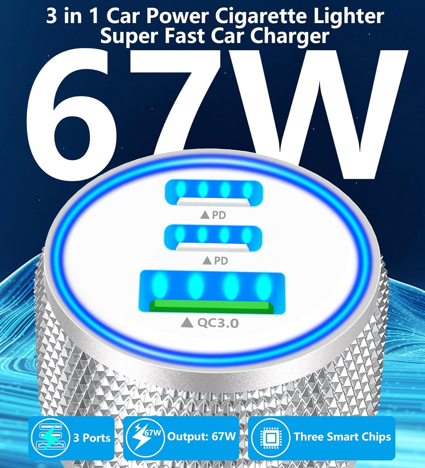 USB C Car Charger, Rombica 3Port 67W Dual USB-C&USB-A Car Power Cigarette Lighter USB Charger Adapter PD/QC Type C Car Charger Fast Charge for iPhone 17 17 Pro 16 15 14 13 12/Galaxy S25 S24/Pixel/iPad