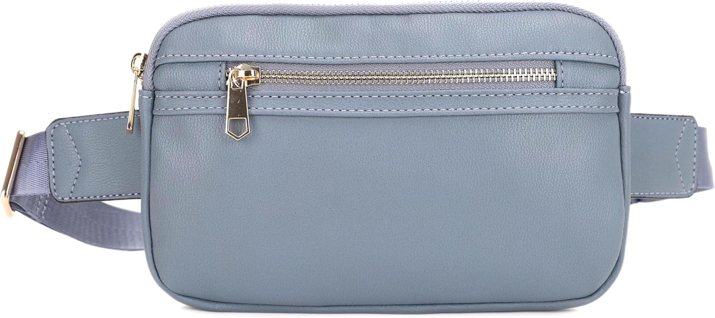LOVESOME Vegan Leather Waist Bag Fanny Pack Crossbody Bag with Adjustable Strap for Women (Blue Grey)