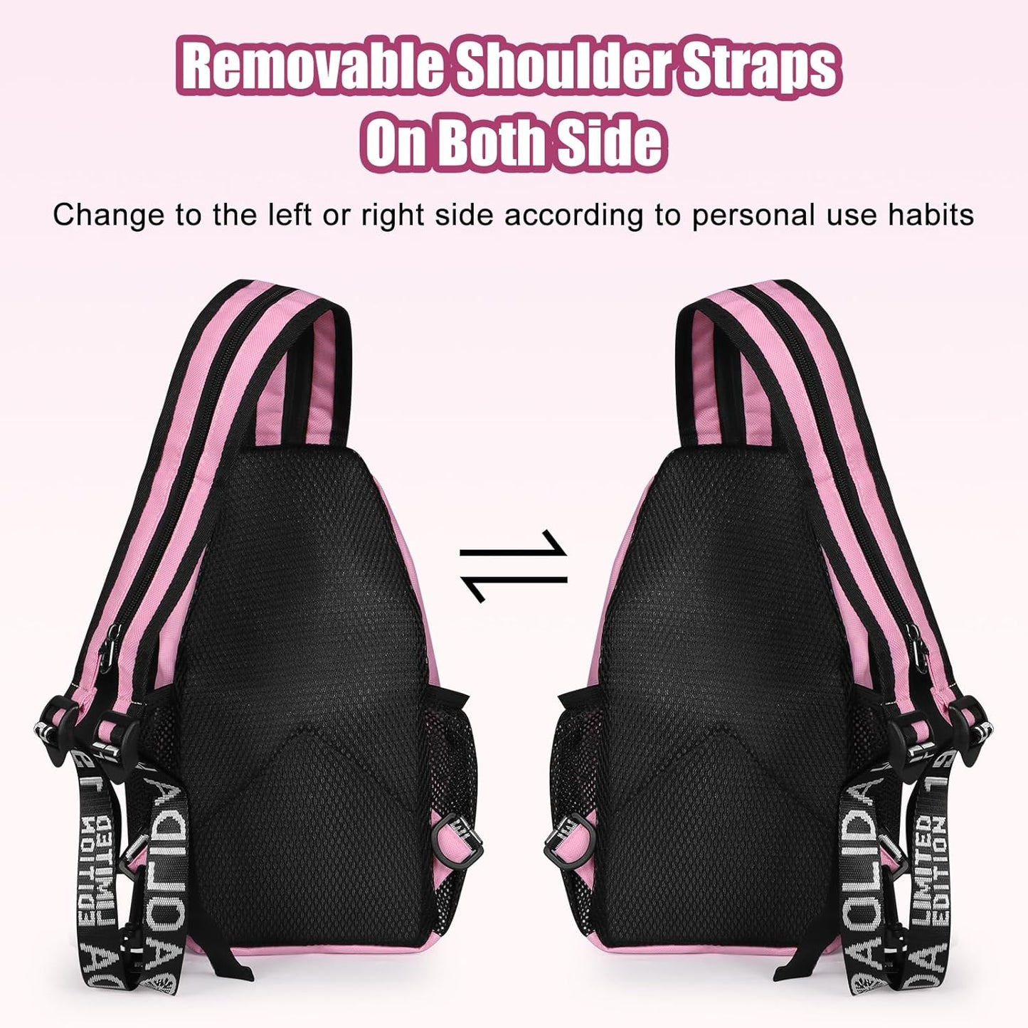 Sling Bag for Women Man Sling Backpack with Convertible Shoulder Strap Casual Backpack Daypack for Travel, Hiking and Daily Commute, (Pink, Small)