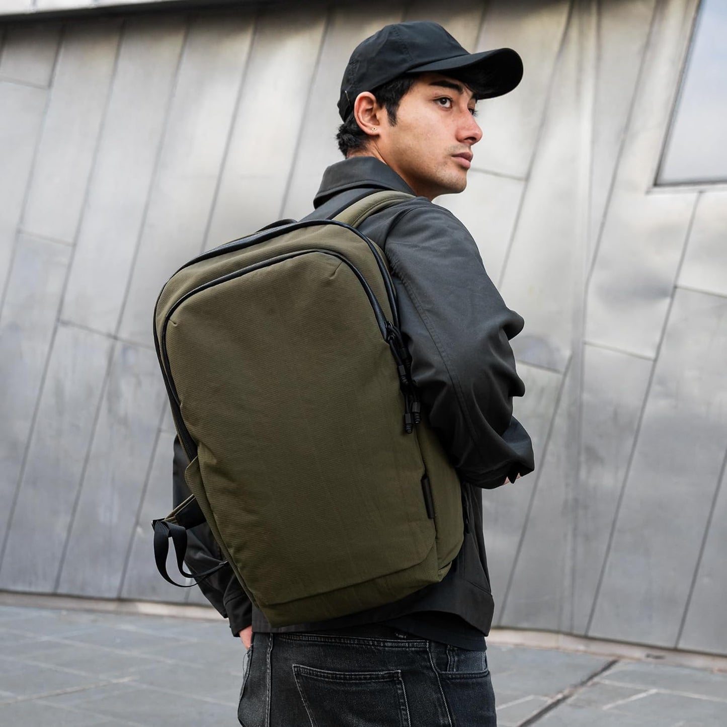 ALPAKA Bravo Backpack 23L - Laptop Backpack Fits 16 Inch Computers, Water Bottle Holders, Fleece Lined Protection, Business Commuter Bag, Weatherproof Green Axoflux Material