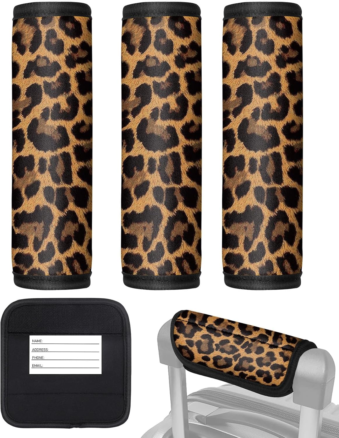Slohif Luggage Handle Wrap 3Pcs Suitcase Identifier - Bag Strap Cover For Bogg Travel Accessories Easy Identification Bright Marker Sleeve Grips Comfort Neoprene Concealed Tag For Airport Leopard
