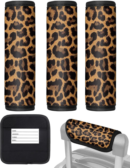 Slohif Luggage Handle Wrap 3Pcs Suitcase Identifier - Bag Strap Cover For Bogg Travel Accessories Easy Identification Bright Marker Sleeve Grips Comfort Neoprene Concealed Tag For Airport Leopard