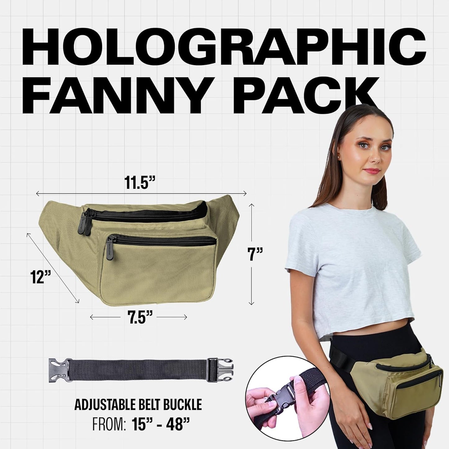 Olive Green Fanny Pack Belt bag - Crossbody Waist Bag for Men or Women - Hands-Free, Waterproof Large Bumbag for Hiking, Running, and Travel