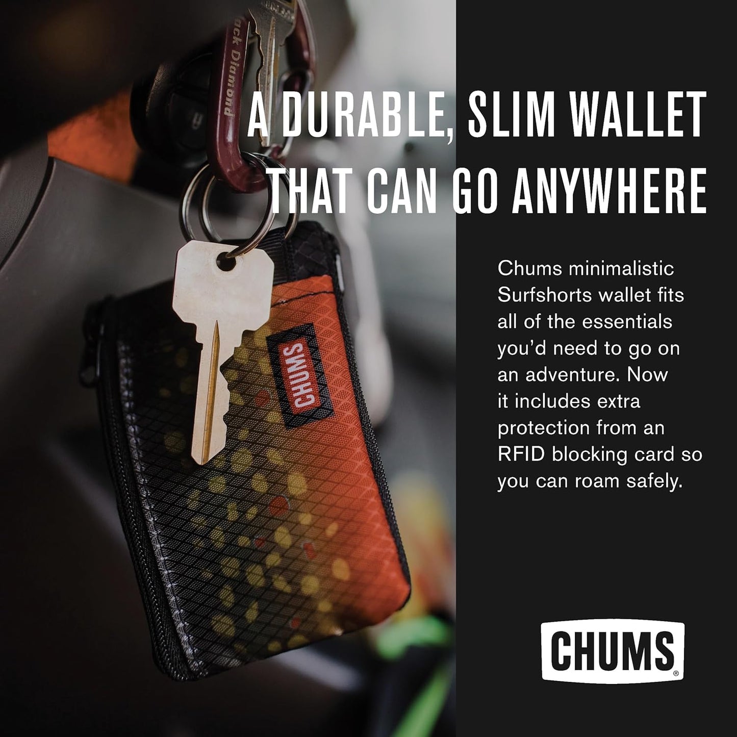 Chums Surfshorts Wallet - Lightweight Slim Wallet w/ RFID Blocking Card - Zippered, Minimalist