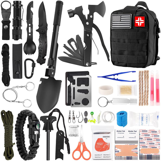 LUXMOM Survival Kit and First Aid Kit, 142Pcs Professional Survival Gear and Supplies Equipment