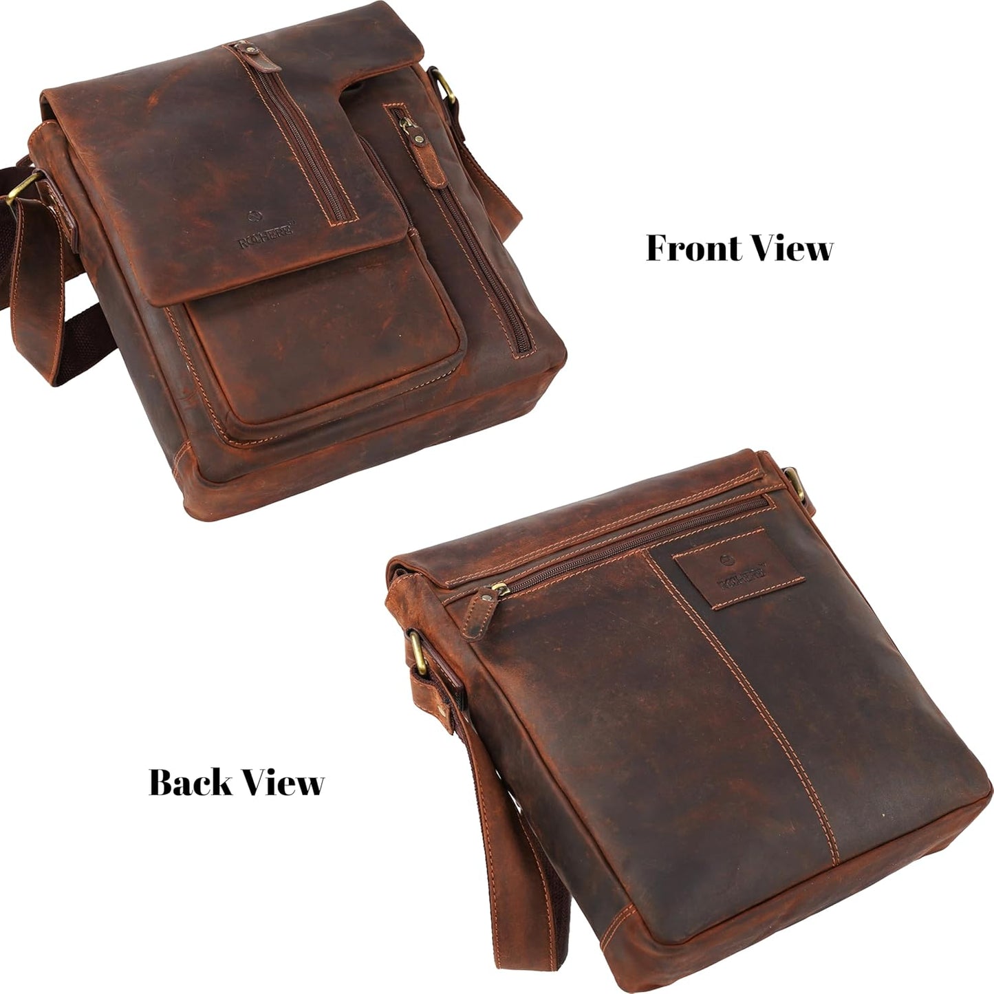 Vintage Leather Messenger Sling Bag – Premium Crossbody Satchel with Curved Flap, Zipper Closure, Adjustable Strap – Stylish Travel & Work Bag for Men & Women