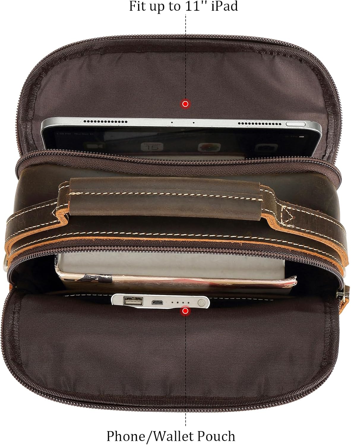 Polare Italian Full Grain Leather Messenger Bag Vintage Chest Shoulder Crossbody Bag Casual Sling Business Handbag for Men