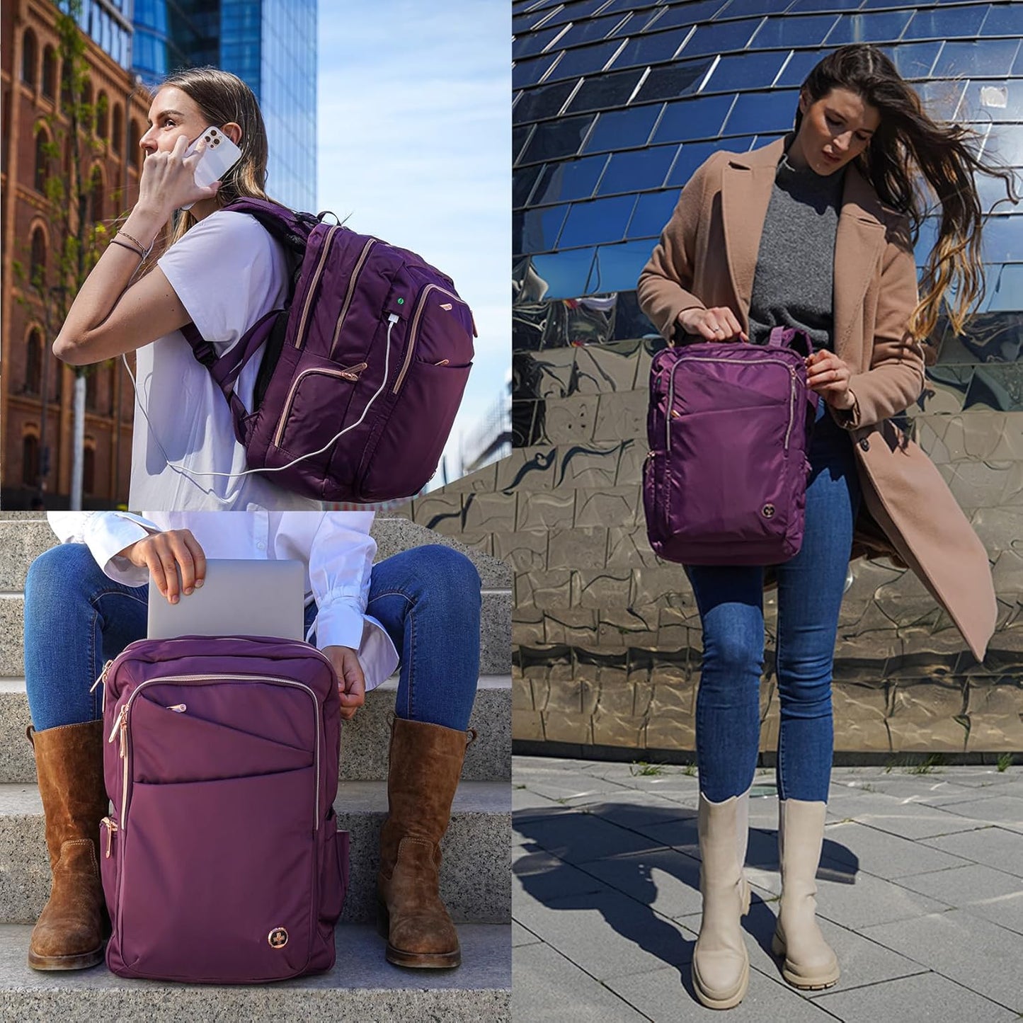 Swissdigital Design Business Laptop Backpack for Women, College Computer Backpack with USB Charging