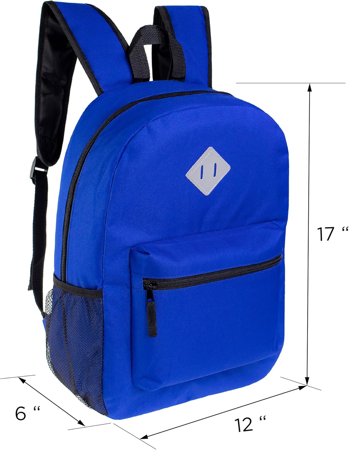 24-Pack 17" Classic Patch Backpacks for Kids, 11 Assorted Colors - Bookbags in Bulk for Elementary, Middle, and High School Students