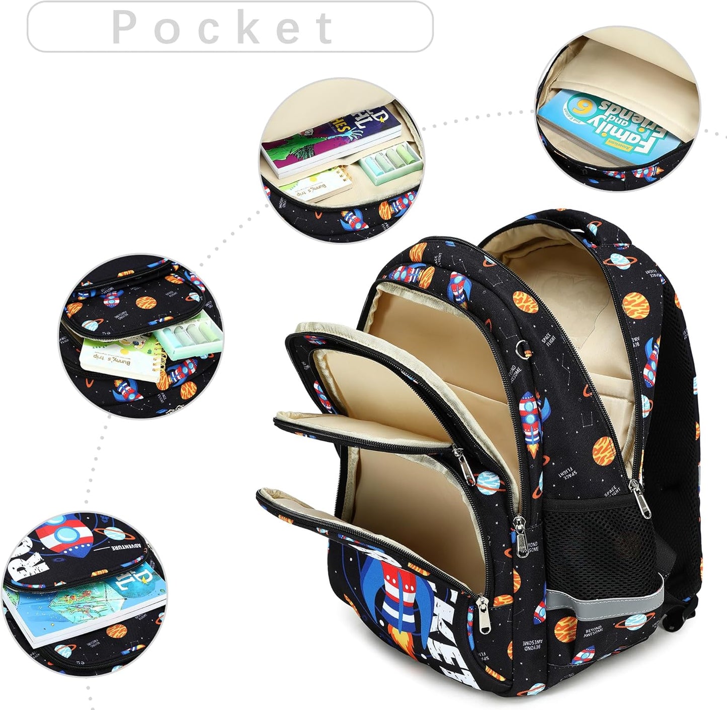 abshoo Cute Rocket School Backpack For Boys Elementary Kindergarten Kids School Bag (Rocket Black)