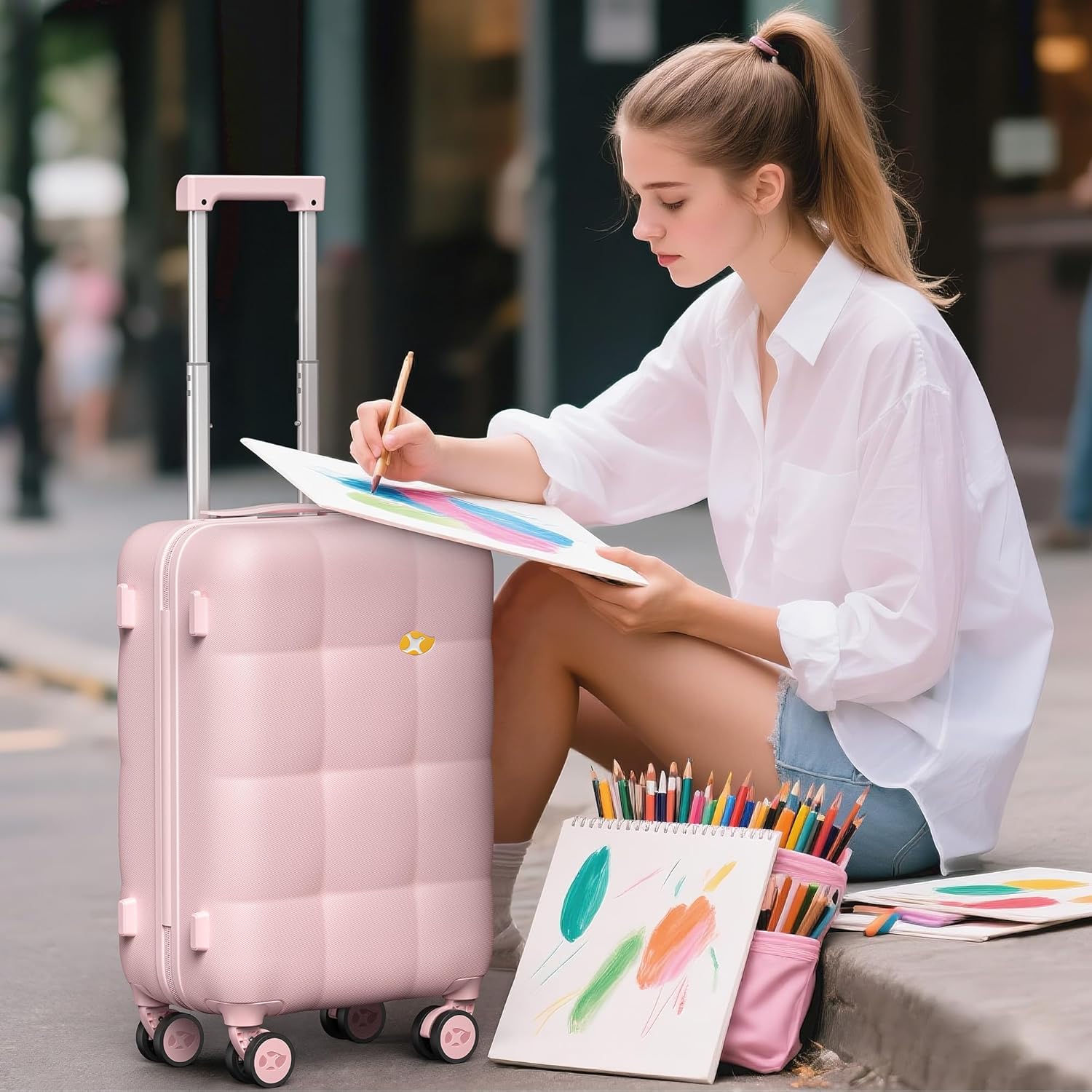 MGB 24 Inch Luggage Suitcases With Spinner Wheels Lightweight PC Hard Shell Rolling Suitcase With
