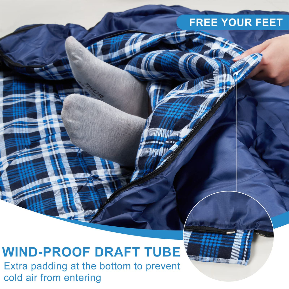 AGEMORE Cotton Flannel Double Sleeping Bag for Camping, Backpacking Or Hiking. Queen Size 2 Person