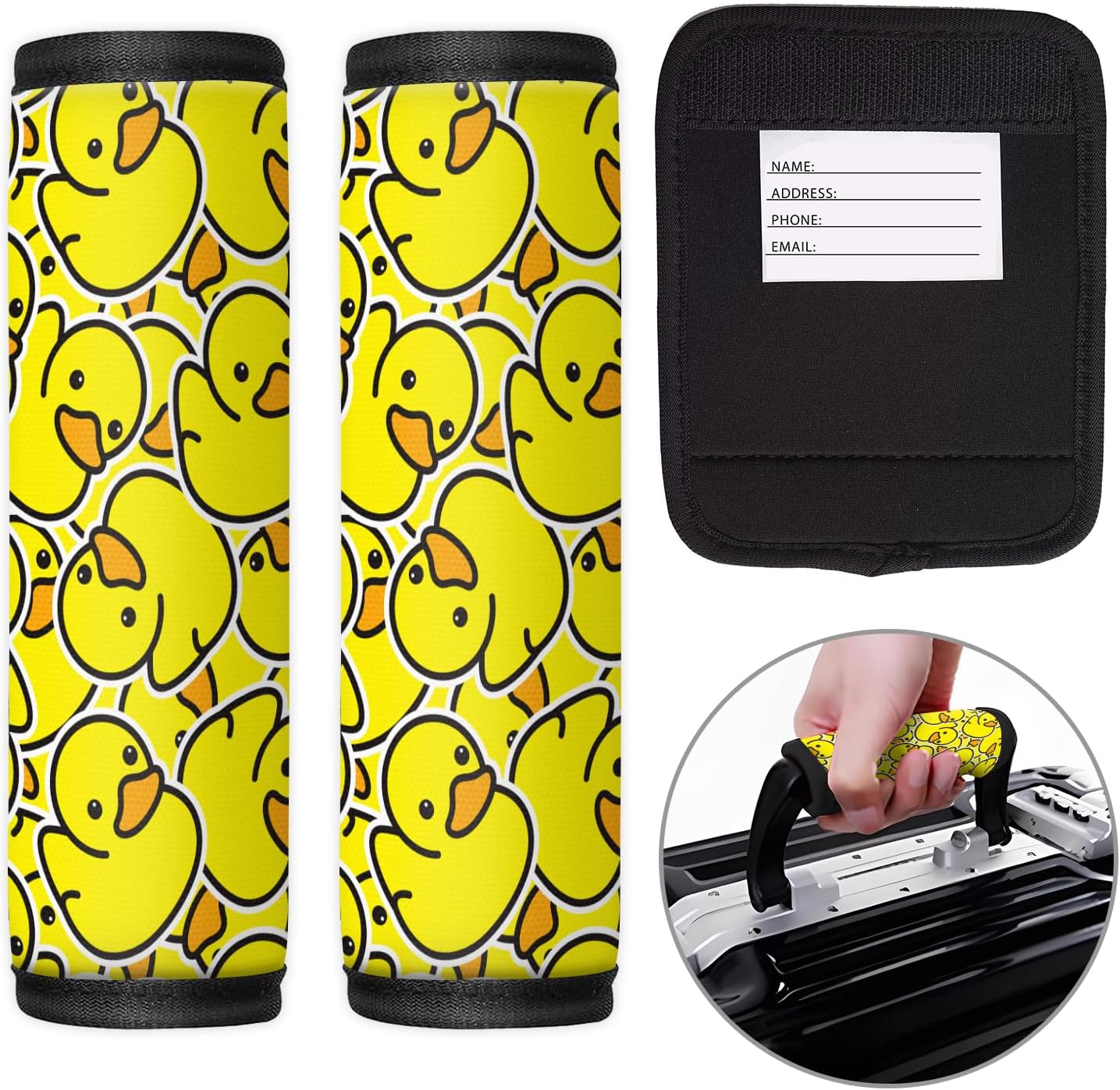 2 Pack Luggage Handle Wrap Travel Tags - Set of Luggage Tags for Suitcases, Identifiers, Marker, and Handle Covers - Cruise Accessories and Travel Gifts（Cartoon Duck