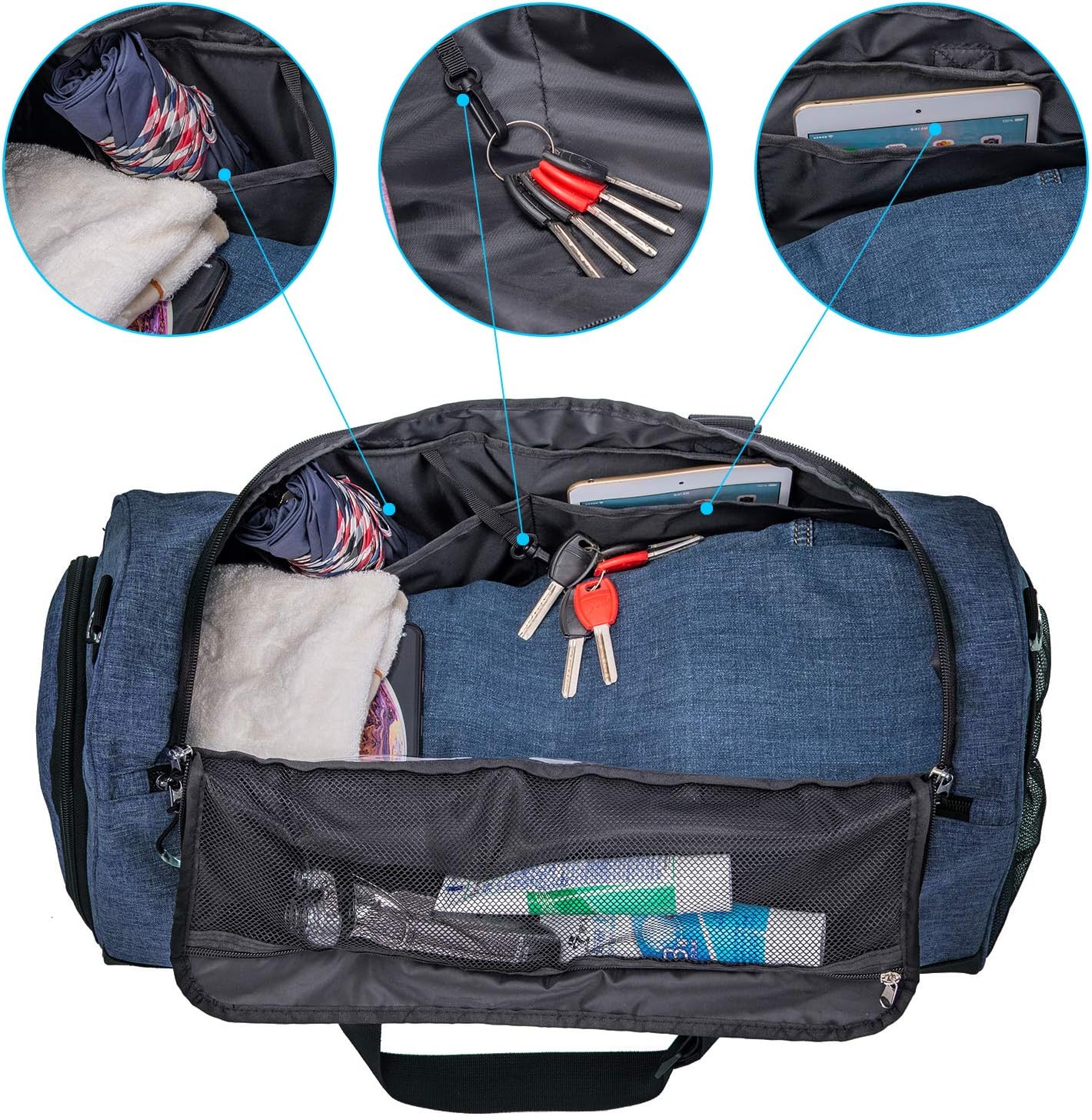 Kuston Sports Gym Bag with Shoes Compartment &Wet Pocket Gym Duffel Bag Overnight Bag for Men and Women