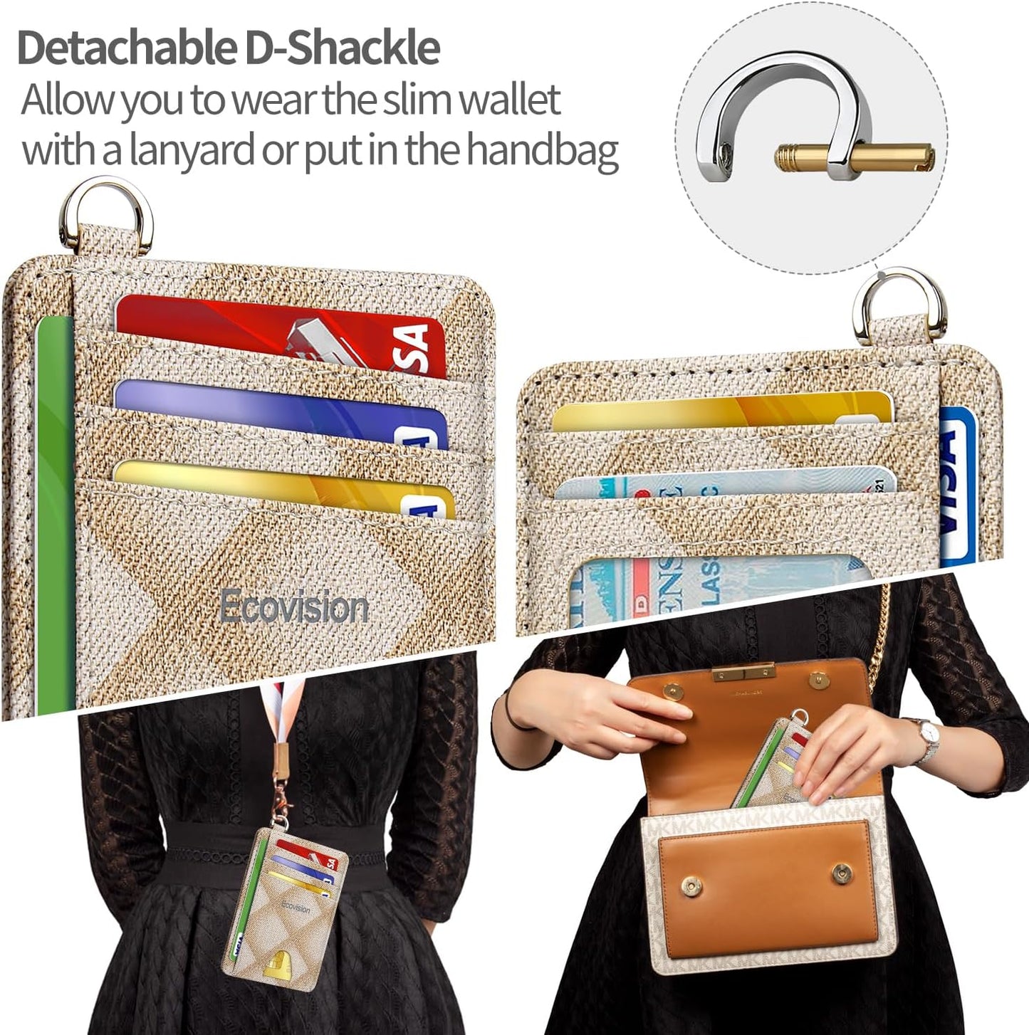EcoVision Slim Minimalist Front Pocket Wallet, RFID Blocking Credit Card Holder Wallet with Detachable D-Shackle for Men Women