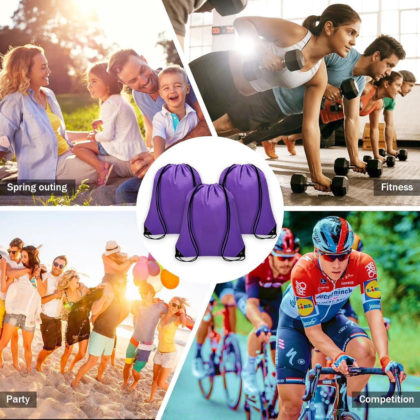 200Pcs Drawstring Backpack Bulk Cinch Sackpack Drawstring Bags Nylon for Gym Party Trip(Purple)