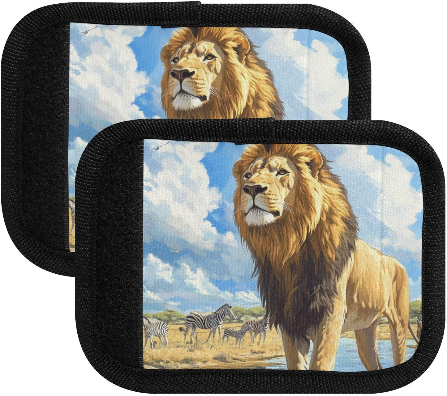 Savannah Lions Giraffes and Zebras Blue Cloud 2 Pack Luggage Handle Wraps Covers for Suitcase Identifiers Bag Tags Travel Accessories