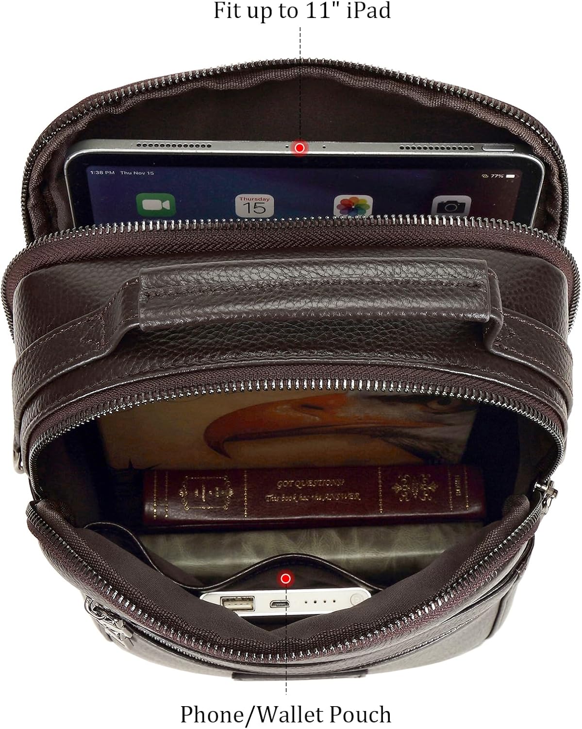 Polare Italian Full Grain Leather Messenger Bag Vintage Chest Shoulder Crossbody Bag Casual Sling Business Handbag for Men