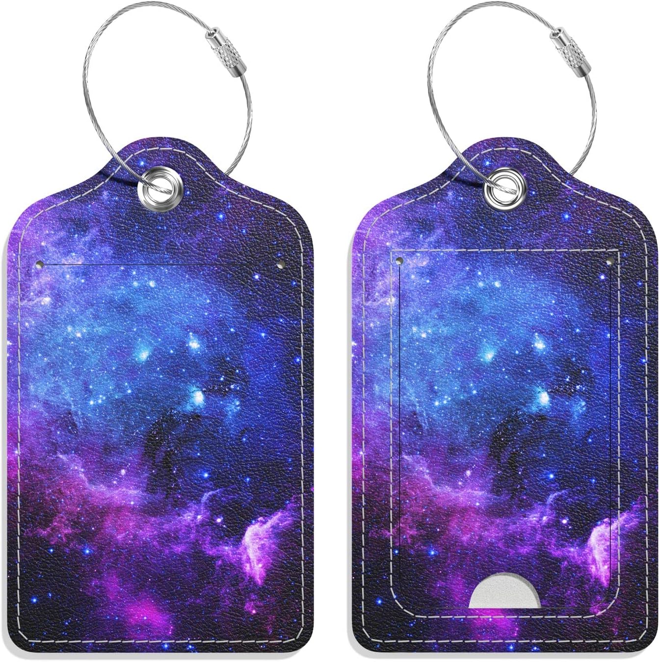 Luggage Tags for Suitcase, 2 Pack PU Leather Travel Cruise Luggage Tag with Privacy Flap, Name ID Label and Metal Loop for Women Men Suitcase Baggage Bag Backpack Instrument, Mysterious Galaxy