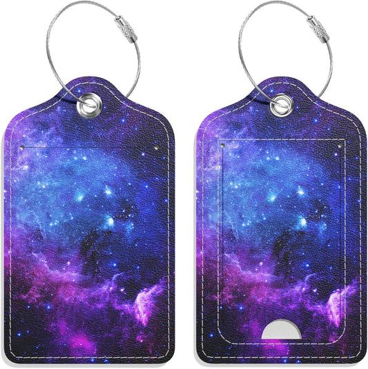 Luggage Tags for Suitcase, 2 Pack PU Leather Travel Cruise Luggage Tag with Privacy Flap, Name ID Label and Metal Loop for Women Men Suitcase Baggage Bag Backpack Instrument, Mysterious Galaxy