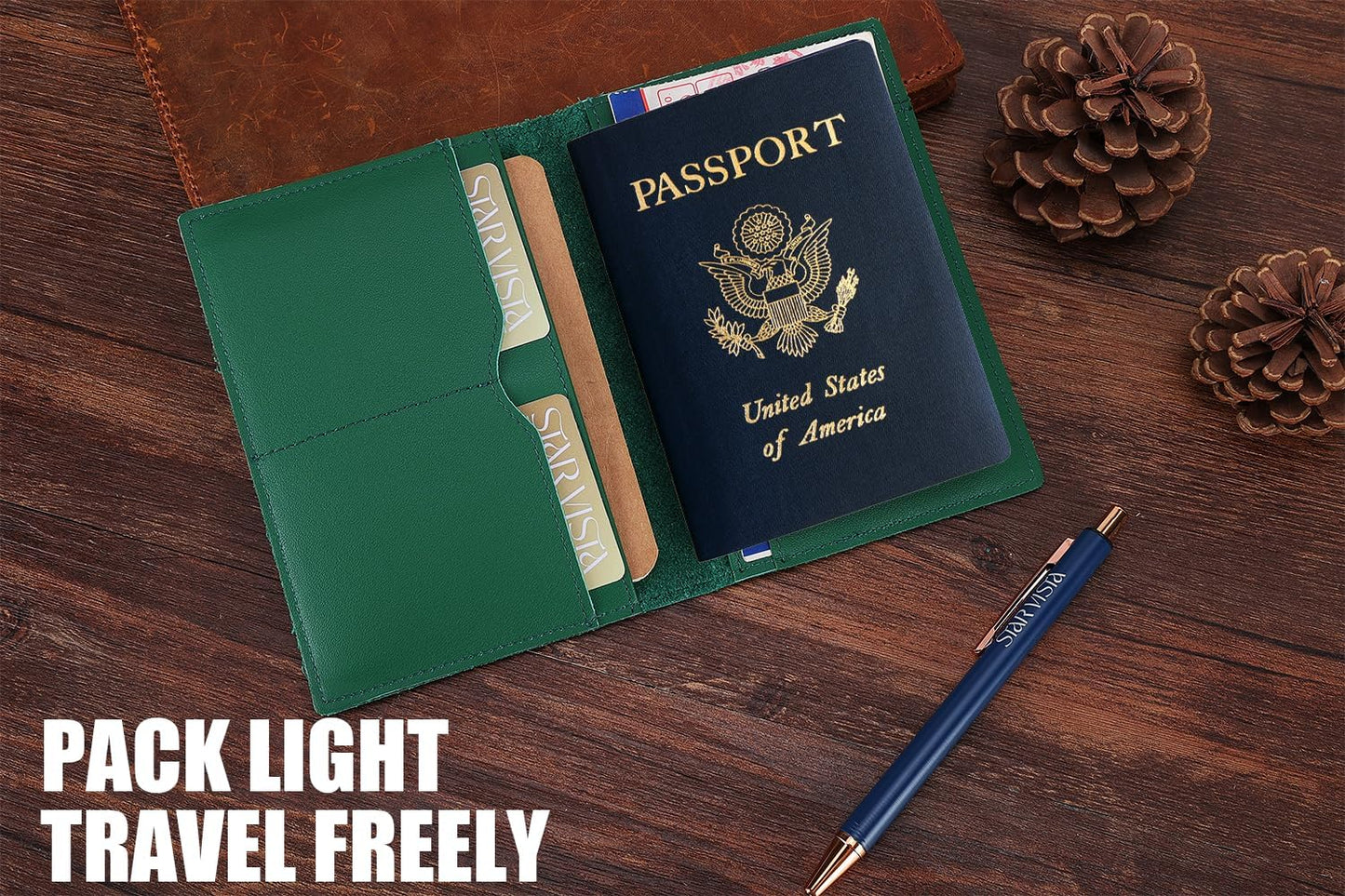 STAR VISTA Albatross Leather Travel Passport Holder, Minimalist Design, Calfskin Leather Case for