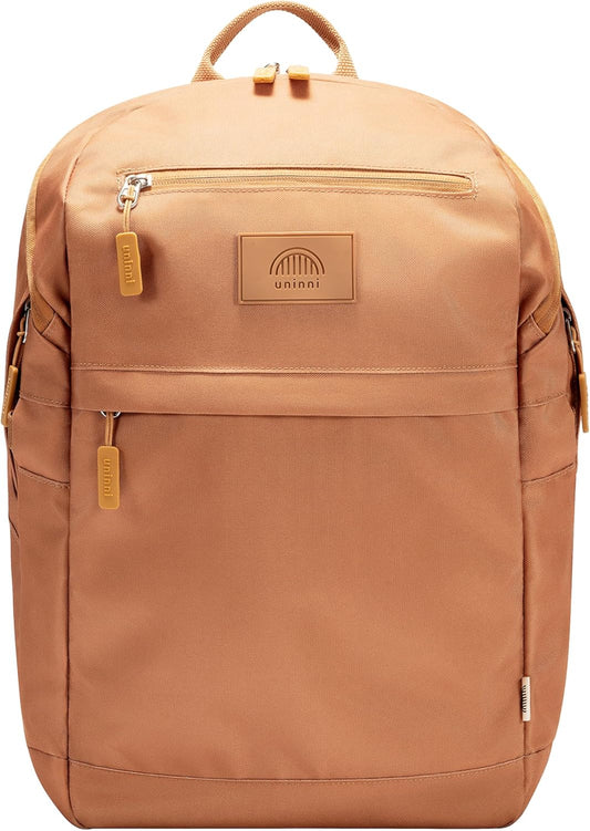 uninni 16” student backpacks, Age 8+ & Adults with Padded, and Adjustable Shoulder Straps, Laptop compartment. (Brown)