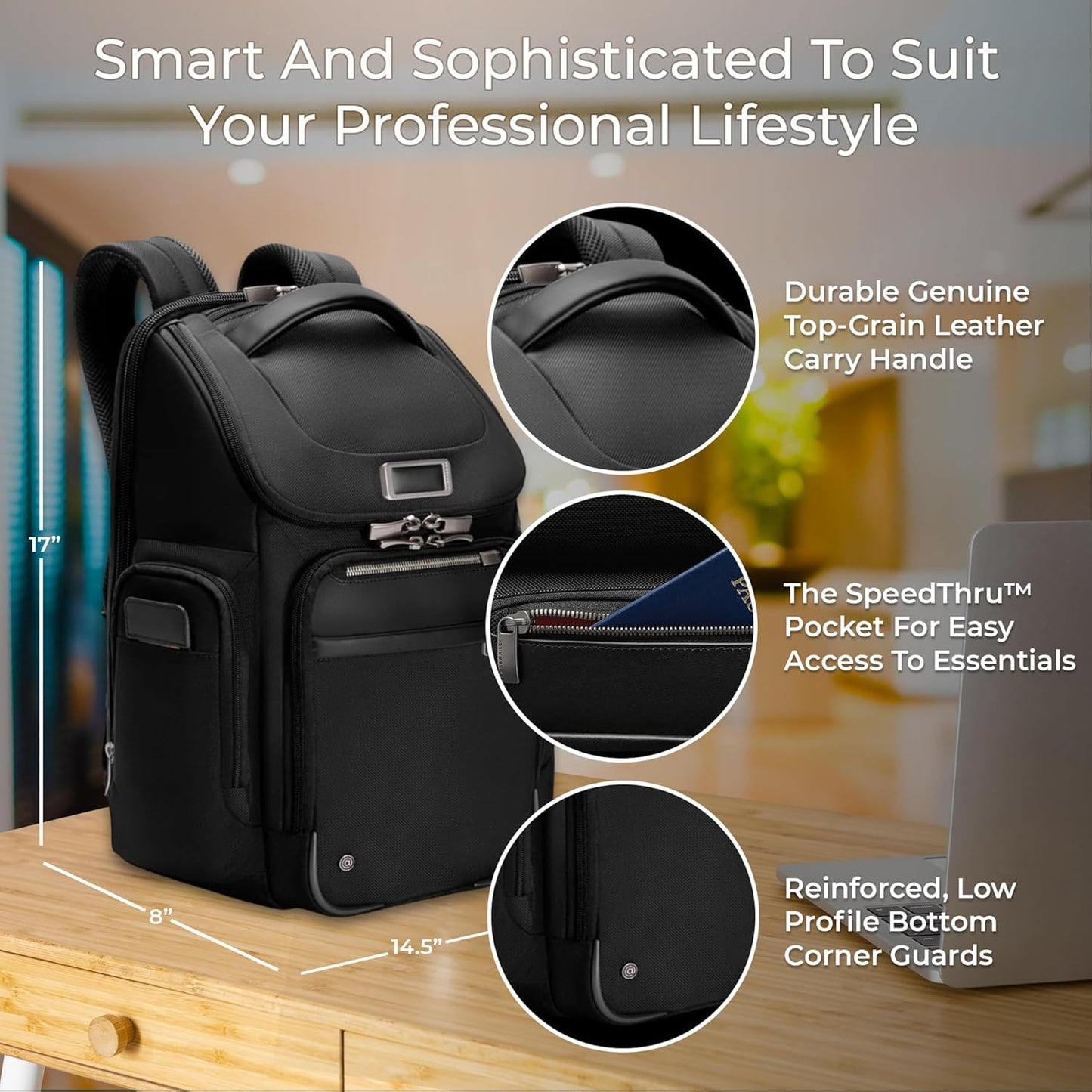 Briggs & Riley Medium Widemouth Backpack for Women & Men - Laptop Backpack, For Work & Travel, Lightweight & Durable, Padded Straps, Fits up to 15" Laptop - @work Collection, Black