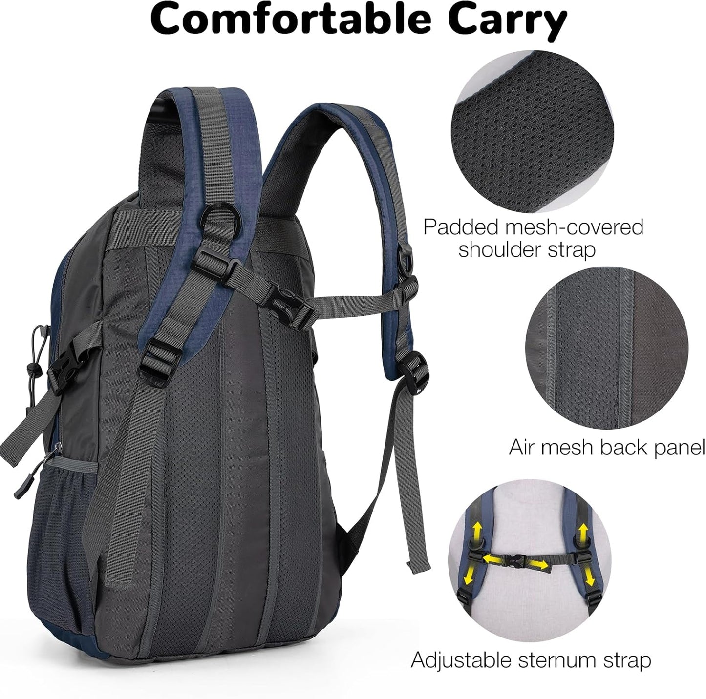 25L Small Hiking Backpack Daypack with Chest Strap for Men Women, Waterproof Travel Backpack, Blue