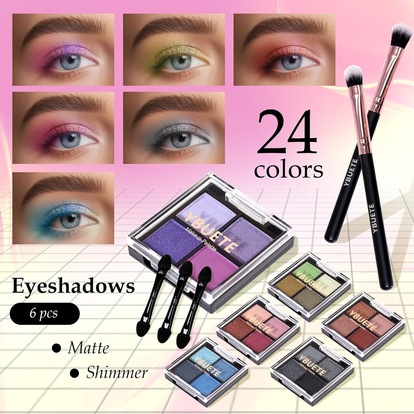 Makeup Starter Set, Beginner Cosmetics Kit, Full Train Case, Eyeshadow, Blusher, Contour, Eyebrow Powder
