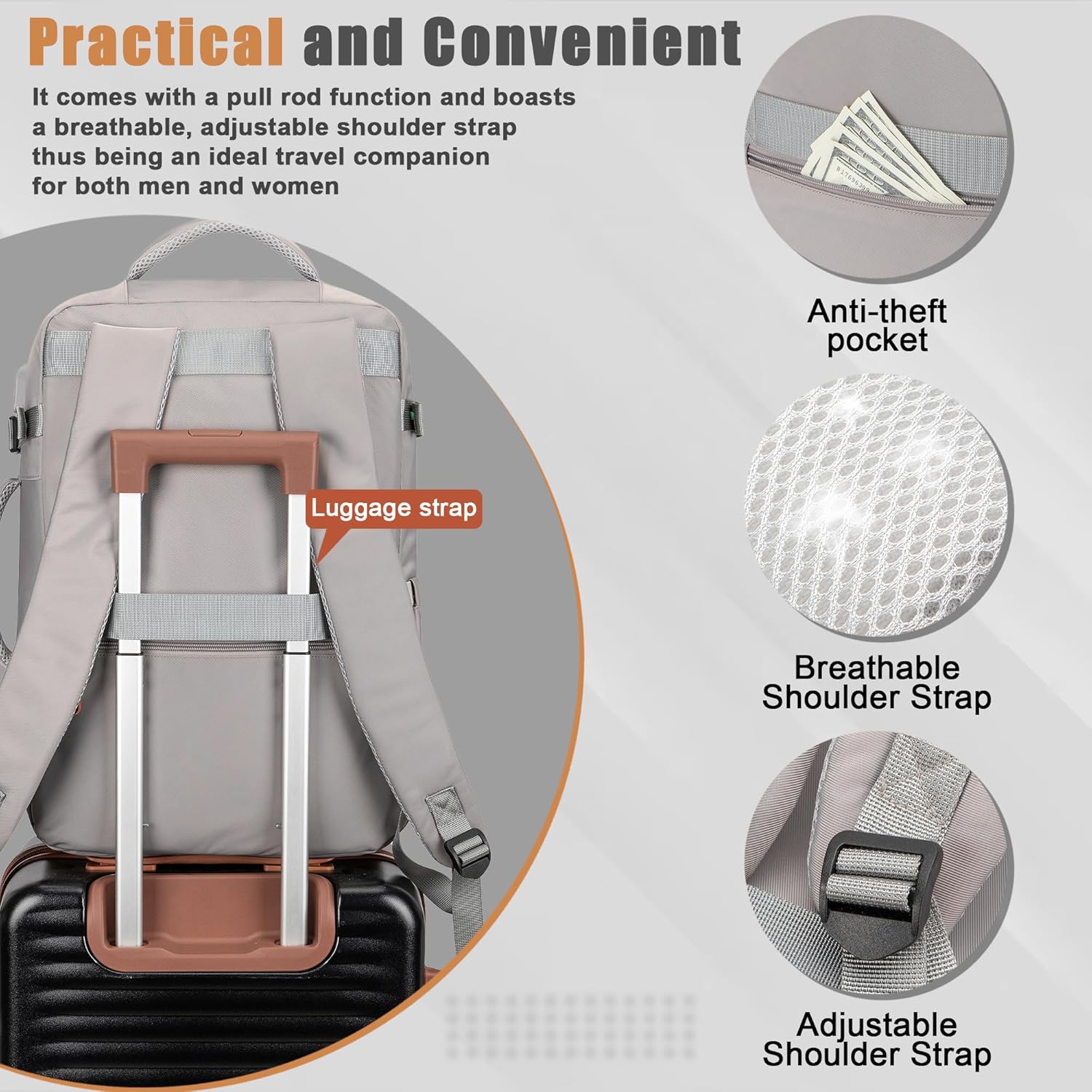 40L Travel Backpack with USB Charging Port, Water-Resistant Carry On Backpack for Men Women