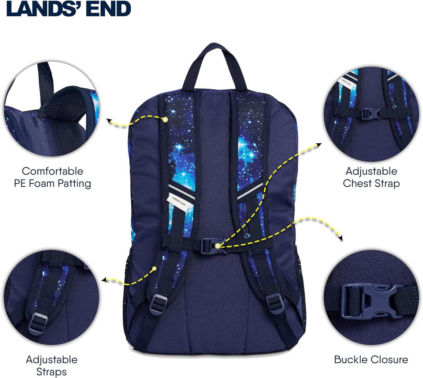 Lands' End Unisex Kids Large ClassMate Lightweight Durable Elementary School Backpack, Pro Star Navy